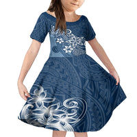 Hawaii Family Matching Outfits Polynesia Off Shoulder Maxi Dress And Shirt Family Set Clothes Plumeria Navy Curves LT7 Daughter's Dress Blue - Polynesian Pride