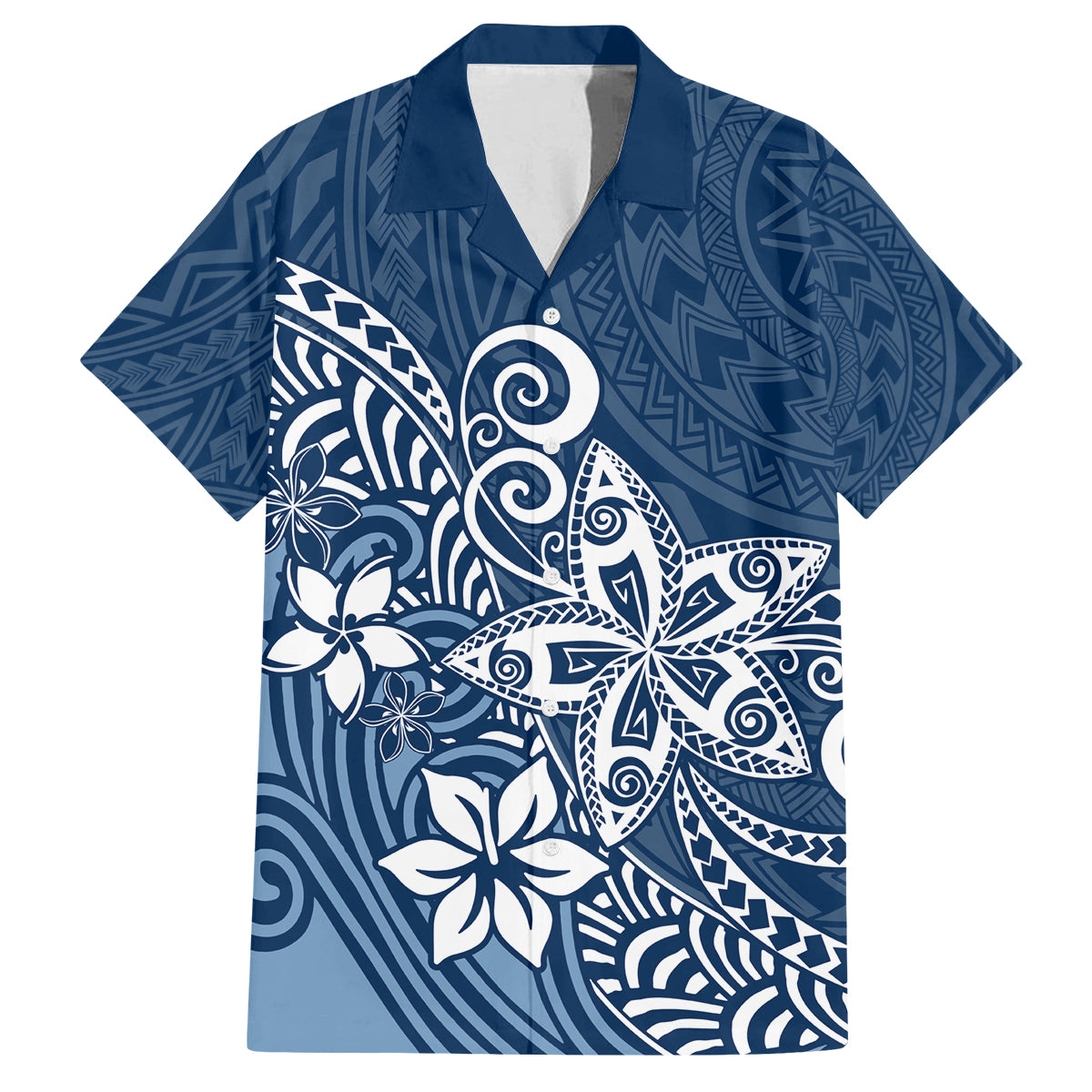 Hawaii Family Matching Outfits Polynesia Off Shoulder Maxi Dress And Shirt Family Set Clothes Plumeria Navy Curves LT7 Dad's Shirt - Short Sleeve Blue - Polynesian Pride