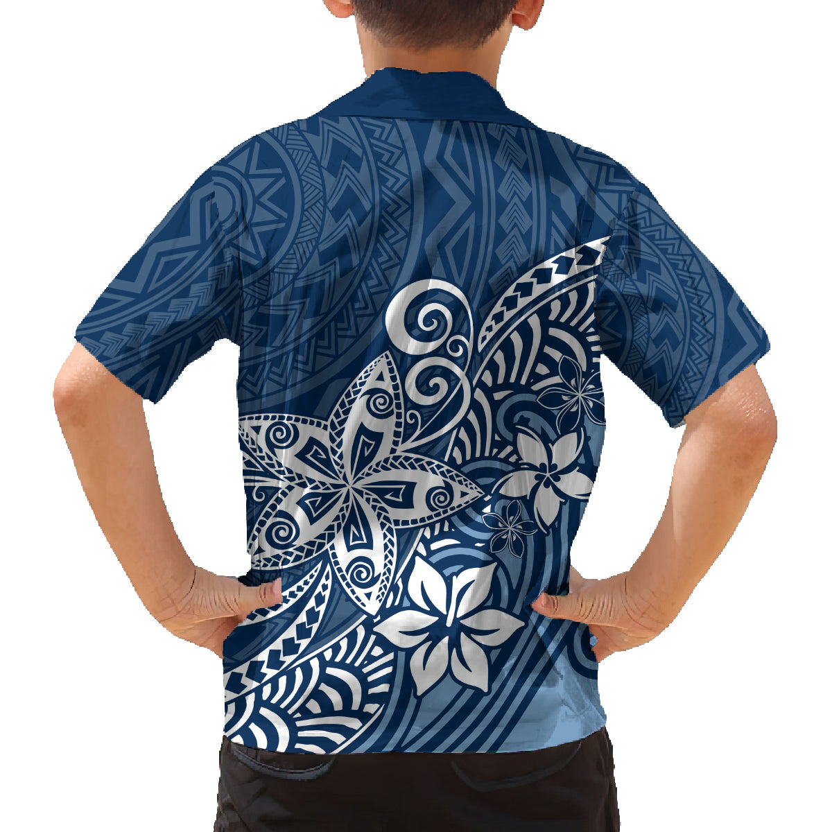 Hawaii Family Matching Outfits - Polynesia Summer Maxi Dress and Shirt Plumeria Navy Curves LT7 - Polynesian Pride