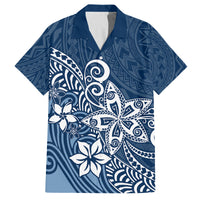 Hawaii Family Matching Outfits - Polynesia Summer Maxi Dress and Shirt Plumeria Navy Curves LT7 Dad's Shirt - Short Sleeve Blue - Polynesian Pride