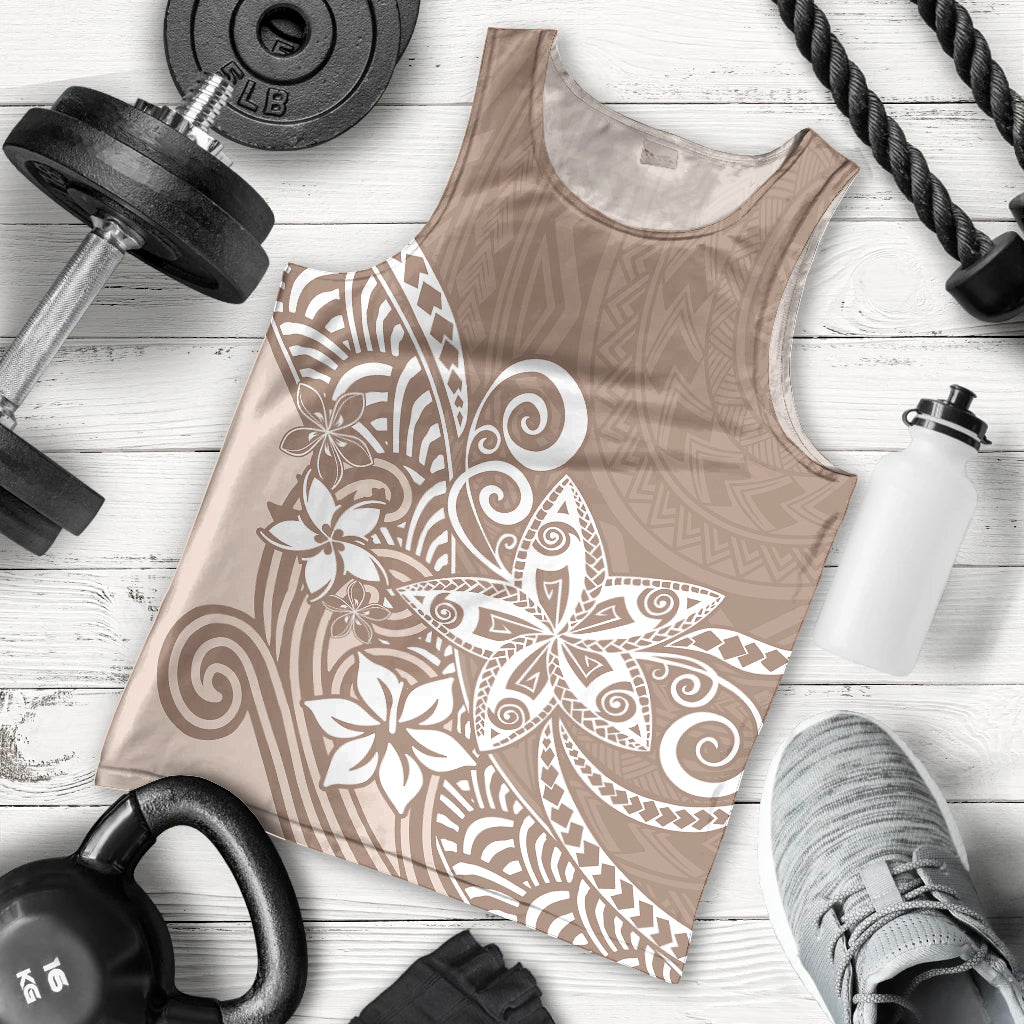 Polynesia Men Tank Top Plumeria Beige Curves LT7 Beige - Polynesian Pride