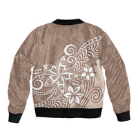 Polynesia Sleeve Zip Bomber Jacket Plumeria Beige Curves LT7 - Polynesian Pride