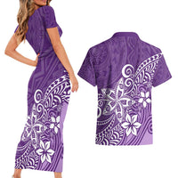 Polynesia Couples Matching Short Sleeve Bodycon Dress and Hawaiian Shirt Plumeria Purple Curves LT7 - Polynesian Pride