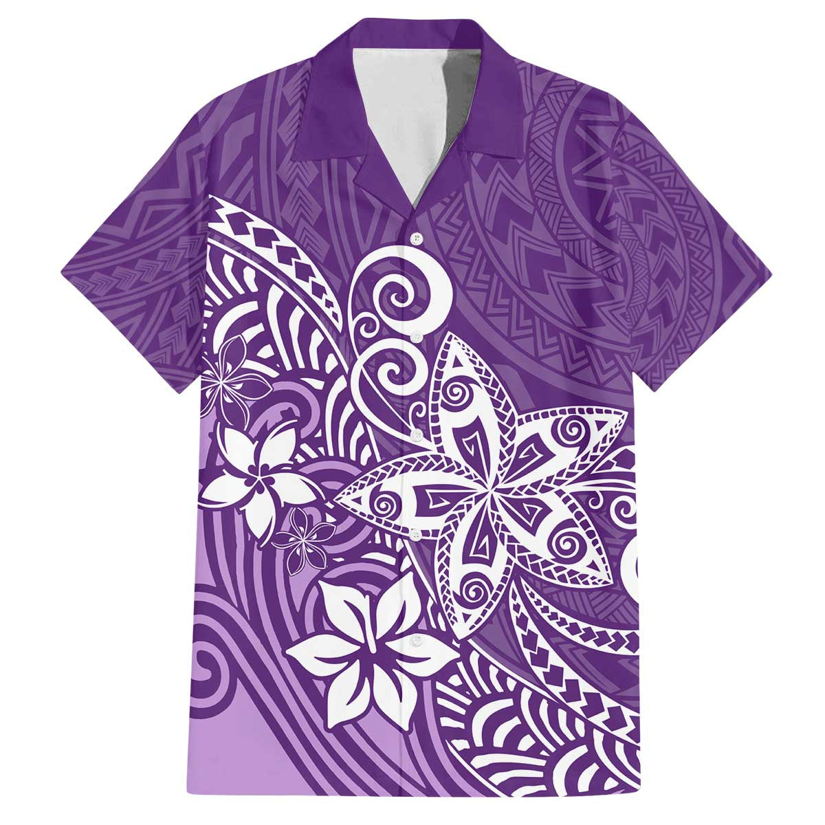 Hawaii Family Matching Outfits Polynesia Off Shoulder Long Sleeve Dress And Shirt Family Set Clothes Plumeria Purple Curves LT7 Dad's Shirt - Short Sleeve Purple - Polynesian Pride