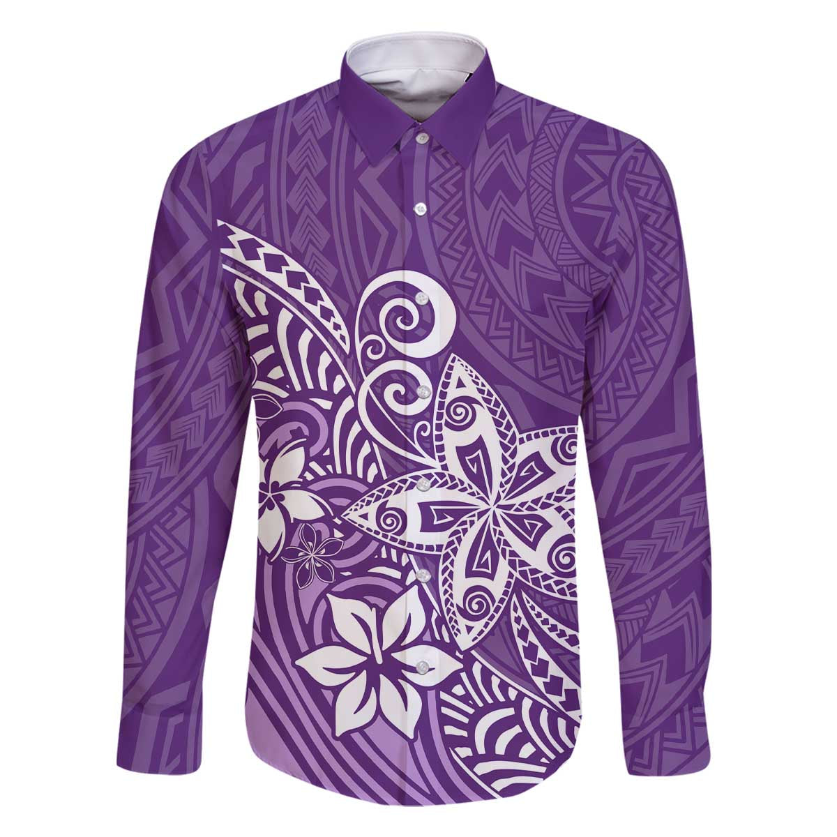 Hawaii Family Matching Outfits Polynesia Off Shoulder Long Sleeve Dress And Shirt Family Set Clothes Plumeria Purple Curves LT7 Dad's Shirt - Long Sleeve Purple - Polynesian Pride