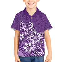 Hawaii Family Matching Outfits Polynesia Off Shoulder Long Sleeve Dress And Shirt Family Set Clothes Plumeria Purple Curves LT7 Son's Shirt Purple - Polynesian Pride
