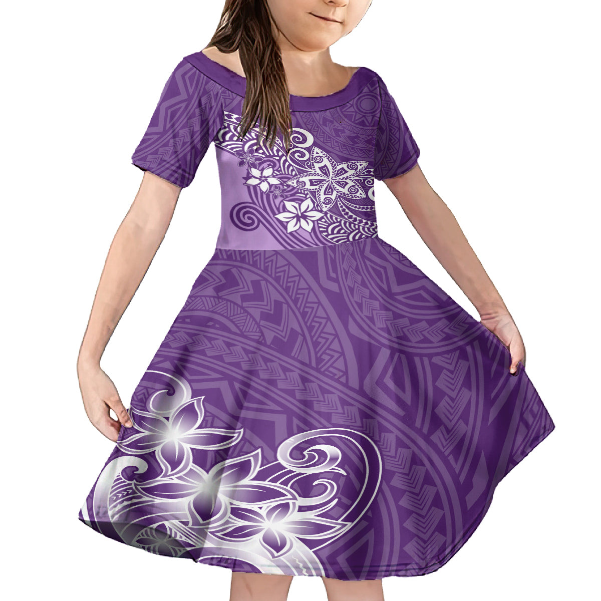 Hawaii Family Matching Outfits Polynesia Off Shoulder Maxi Dress And Shirt Family Set Clothes Plumeria Purple Curves LT7 - Polynesian Pride