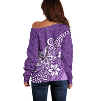 Polynesia Off Shoulder Sweater Plumeria Purple Curves LT7 - Polynesian Pride