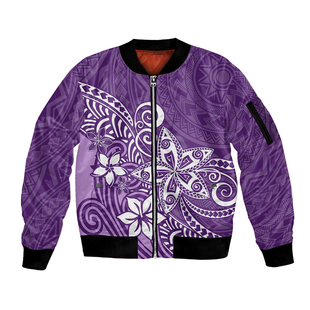 Polynesia Sleeve Zip Bomber Jacket Plumeria Purple Curves LT7 Unisex Purple - Polynesian Pride