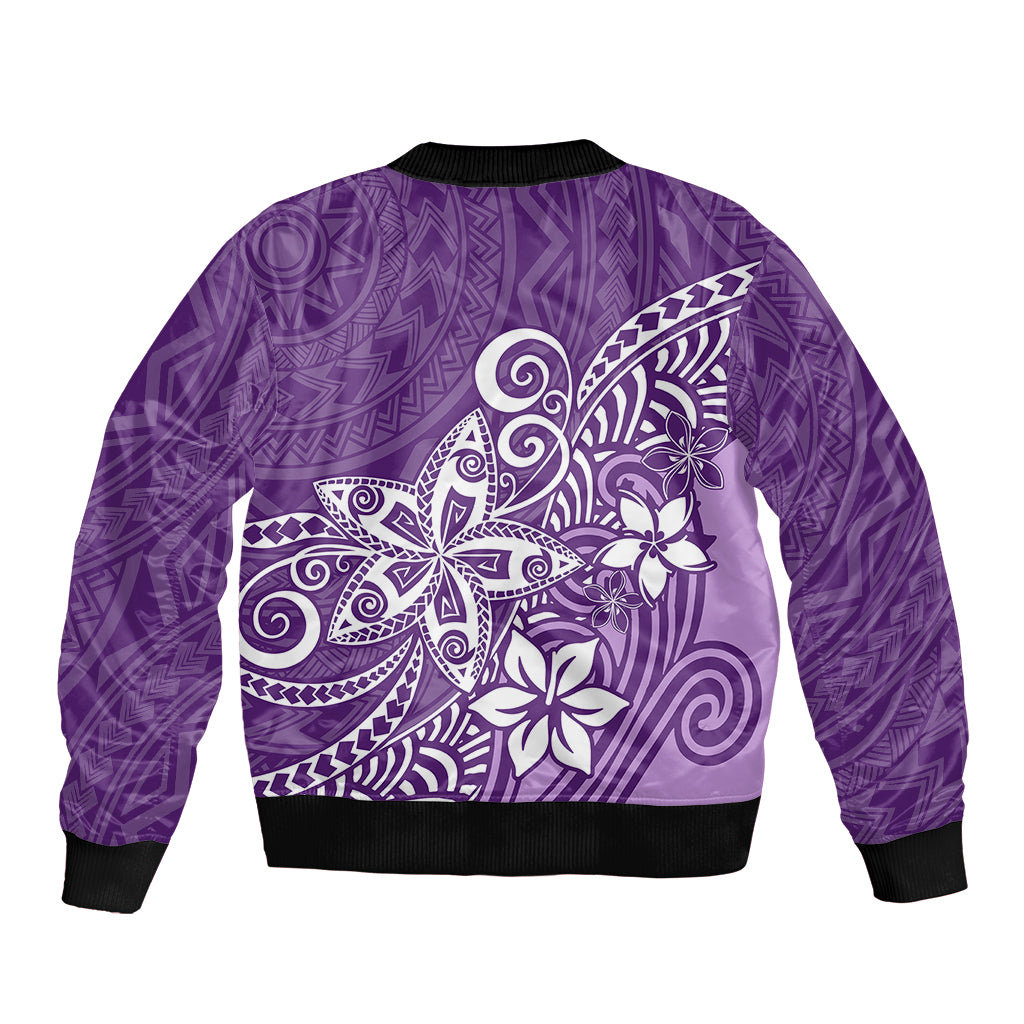 Polynesia Sleeve Zip Bomber Jacket Plumeria Purple Curves LT7 - Polynesian Pride