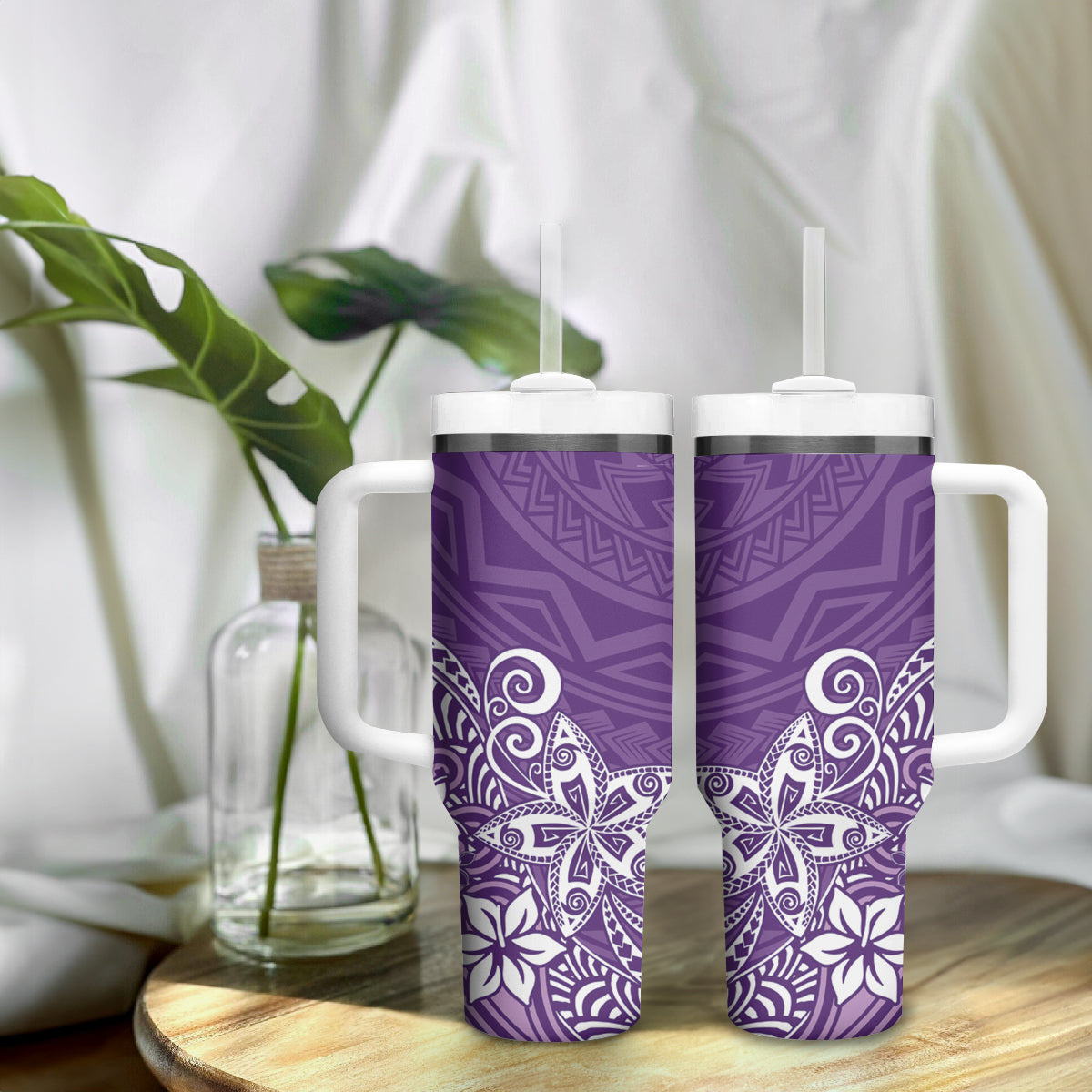Hawaii Tumbler With Handle Plumeria Purple Curves LT7 - Polynesian Pride