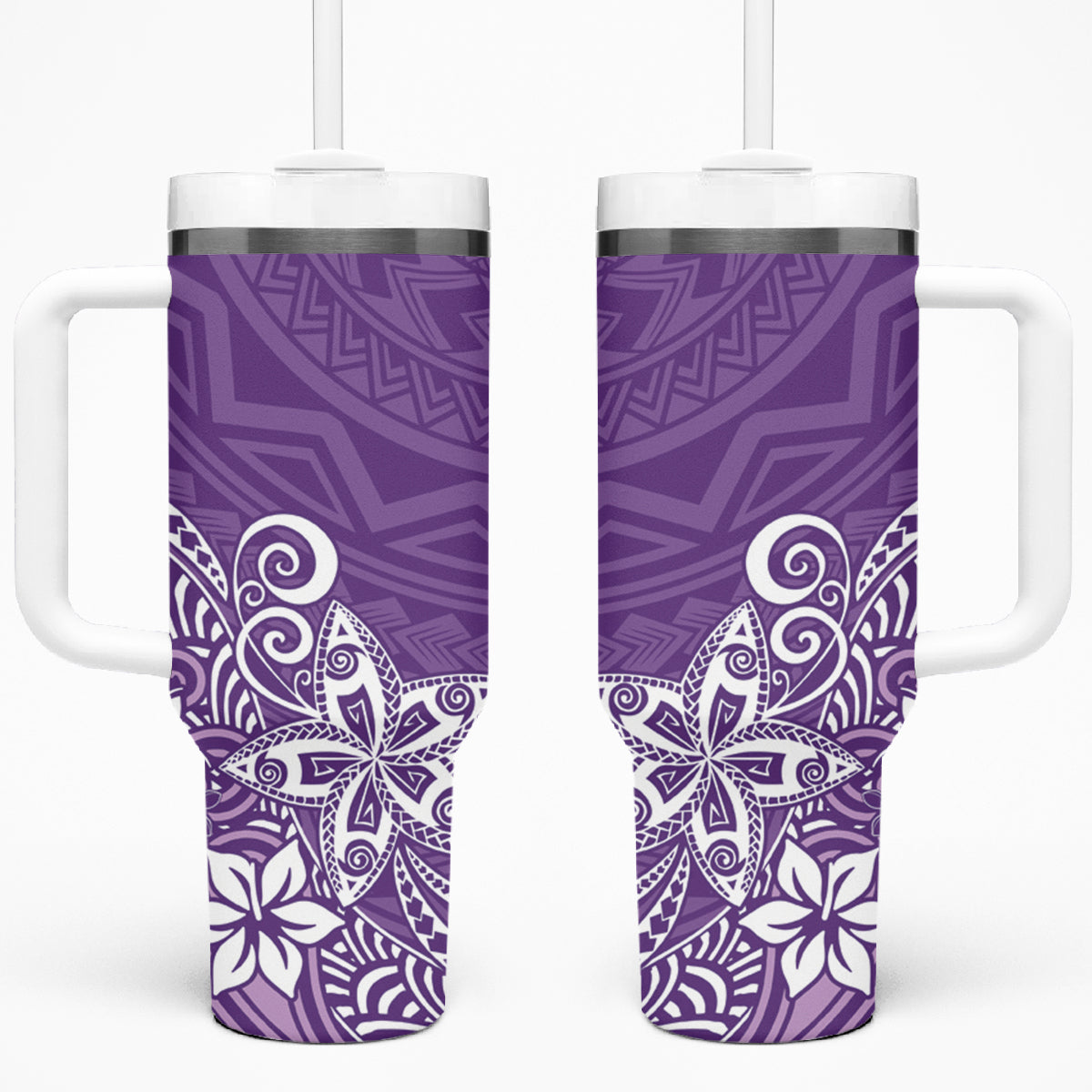 Hawaii Tumbler With Handle Plumeria Purple Curves LT7 One Size: 40 oz Purple - Polynesian Pride