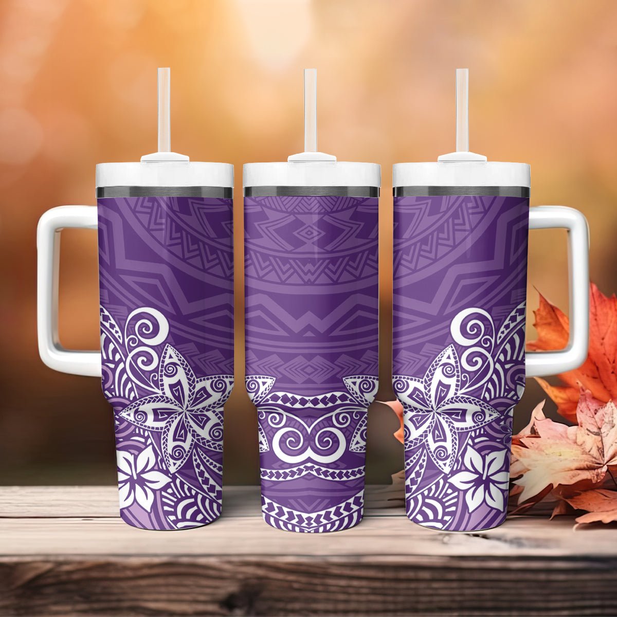 Hawaii Tumbler With Handle Plumeria Purple Curves LT7 - Polynesian Pride