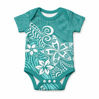 Polynesia Baby Onesie Plumeria Teal Curves