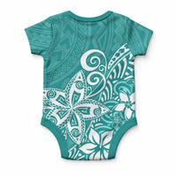 Polynesia Baby Onesie Plumeria Teal Curves