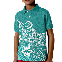 Polynesia Kid Polo Shirt Plumeria Teal Curves LT7 Kid Teal - Polynesian Pride