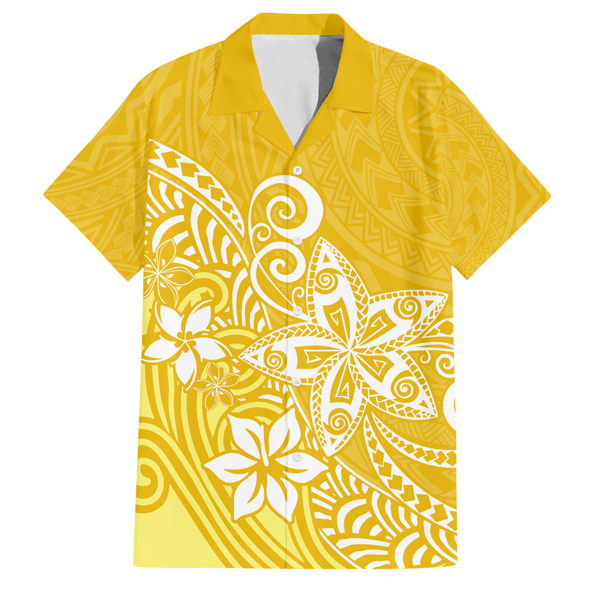 Hawaii Family Matching Outfits Polynesia Off Shoulder Maxi Dress And Shirt Family Set Clothes Plumeria Yellow Curves LT7 Dad's Shirt - Short Sleeve Yellow - Polynesian Pride