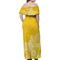 Hawaii Family Matching Outfits Polynesia Off Shoulder Maxi Dress And Shirt Family Set Clothes Plumeria Yellow Curves LT7 - Polynesian Pride