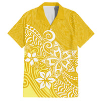 Hawaii Family Matching Outfits Polynesia Summer Maxi Dress And Shirt Family Set Clothes Plumeria Yellow Curves LT7 Dad's Shirt - Short Sleeve Yellow - Polynesian Pride