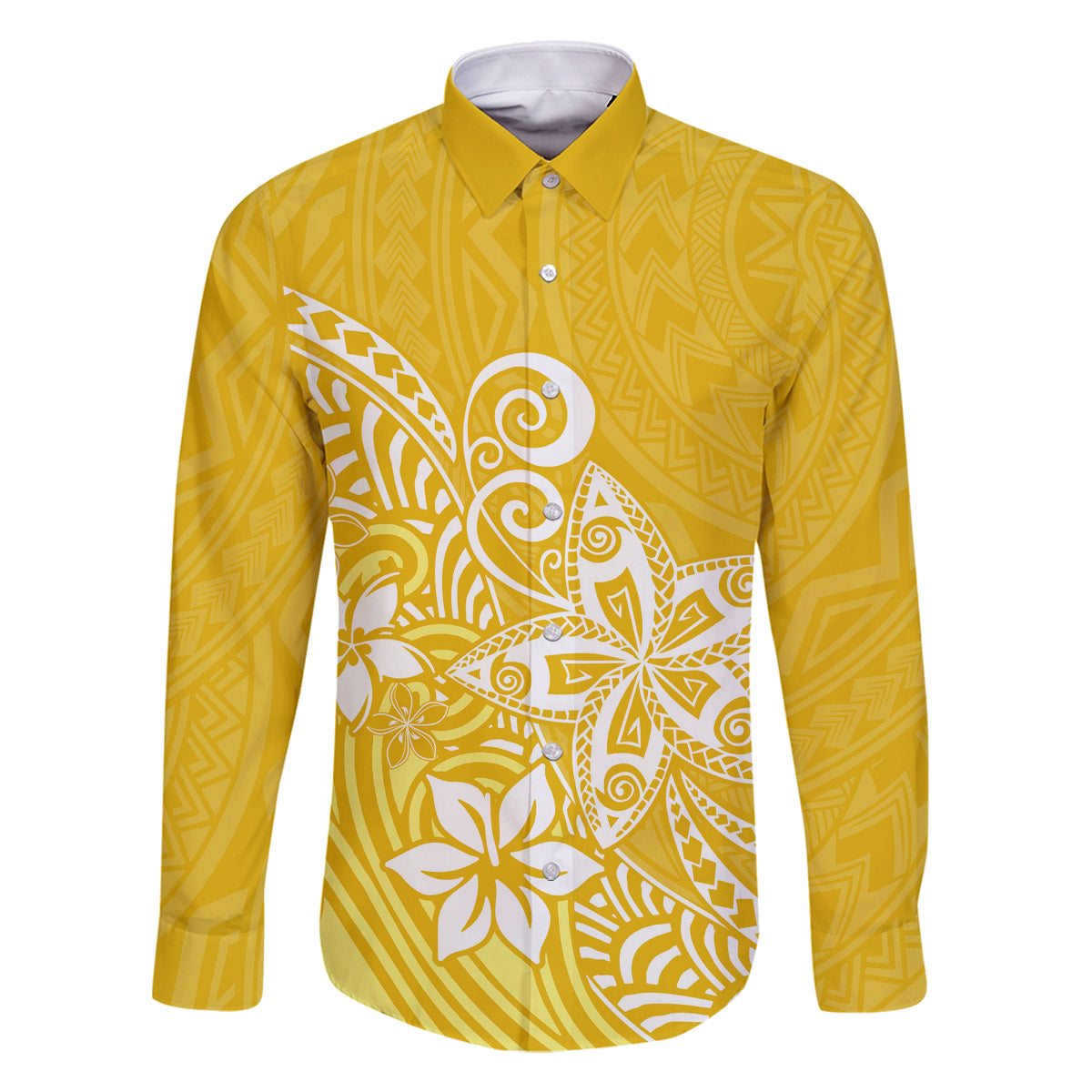 Hawaii Family Matching Outfits Polynesia Summer Maxi Dress And Shirt Family Set Clothes Plumeria Yellow Curves LT7 Dad's Shirt - Long Sleeve Yellow - Polynesian Pride