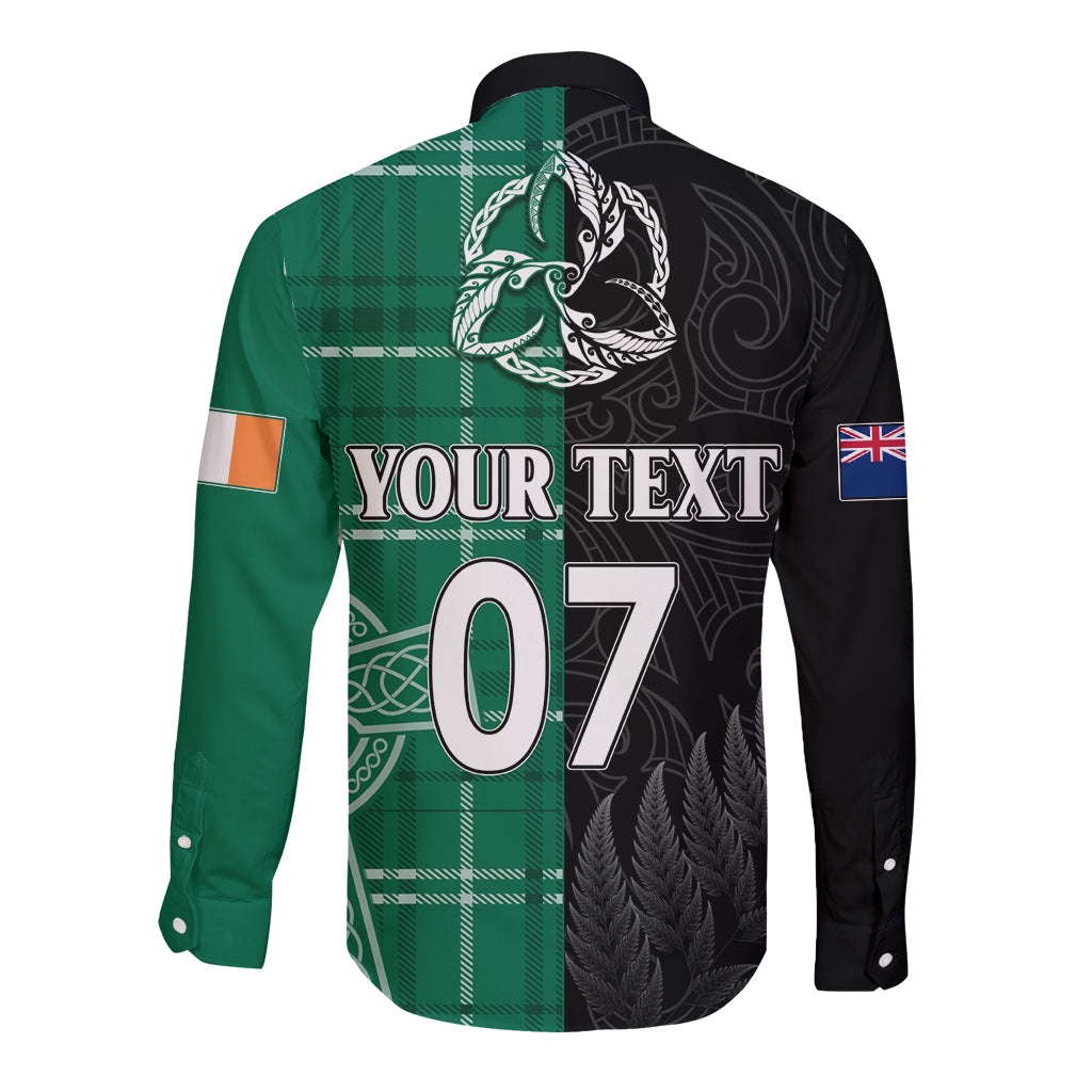 Personalised New Zealand Mix Ireland Rugby Long Sleeve Button Shirt Celtic Knot Mix Silver Ferns LT7 - Polynesian Pride