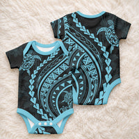 Polynesian Pride Baby Onesie Turtle Hibiscus Luxury Style - Aquamarine