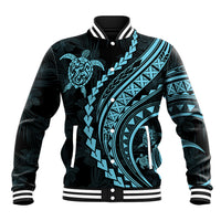 Polynesian Pride Baseball Jacket Turtle Hibiscus Luxury Style - Aquamarine LT7 Unisex Aquamarine - Polynesian Pride