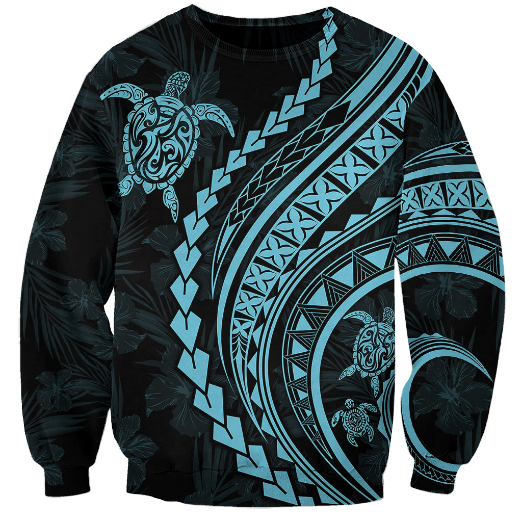 Polynesian Pride Sweatshirt Turtle Hibiscus Luxury Style - Aquamarine LT7 Unisex Aquamarine - Polynesian Pride