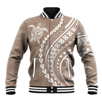 Polynesian Pride Baseball Jacket Turtle Hibiscus Luxury Style - Beige LT7 Unisex Beige - Polynesian Pride