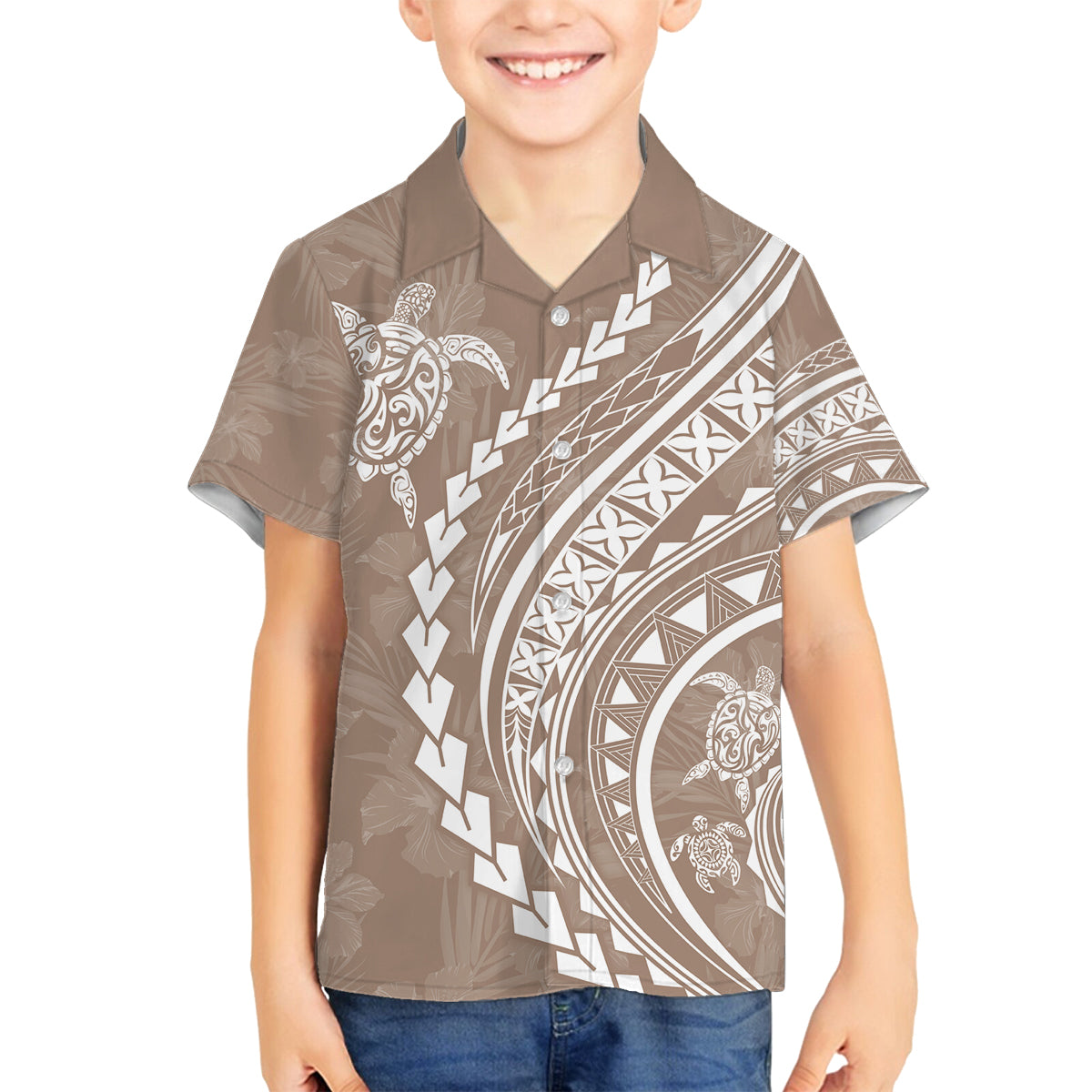 Hawaii Family Matching Outfits Polynesian Pride Summer Maxi Dress And Shirt Family Set Clothes Turtle Hibiscus Luxury Style - Beige LT7 Son's Shirt Beige - Polynesian Pride
