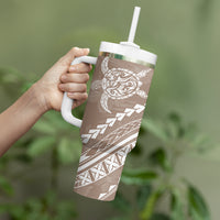 Polynesian Pride Tumbler With Handle Turtle Hibiscus Luxury Style - Beige