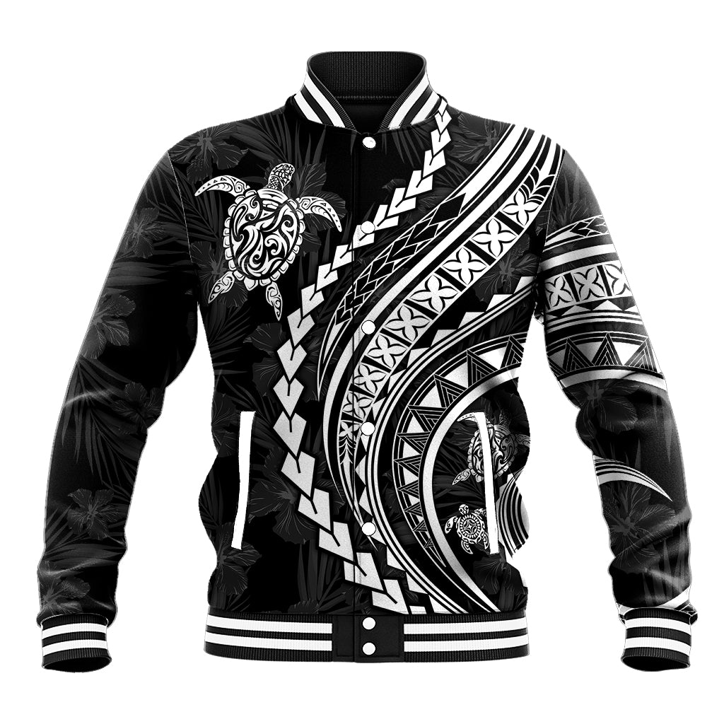 Polynesian Pride Baseball Jacket Turtle Hibiscus Luxury Style - Black LT7 Unisex Black - Polynesian Pride