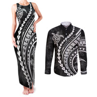 Polynesian Pride Couples Matching Tank Maxi Dress and Long Sleeve Button Shirts Turtle Hibiscus Luxury Style - Black LT7 Black - Polynesian Pride