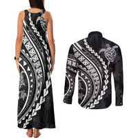 Polynesian Pride Couples Matching Tank Maxi Dress and Long Sleeve Button Shirts Turtle Hibiscus Luxury Style - Black LT7 - Polynesian Pride