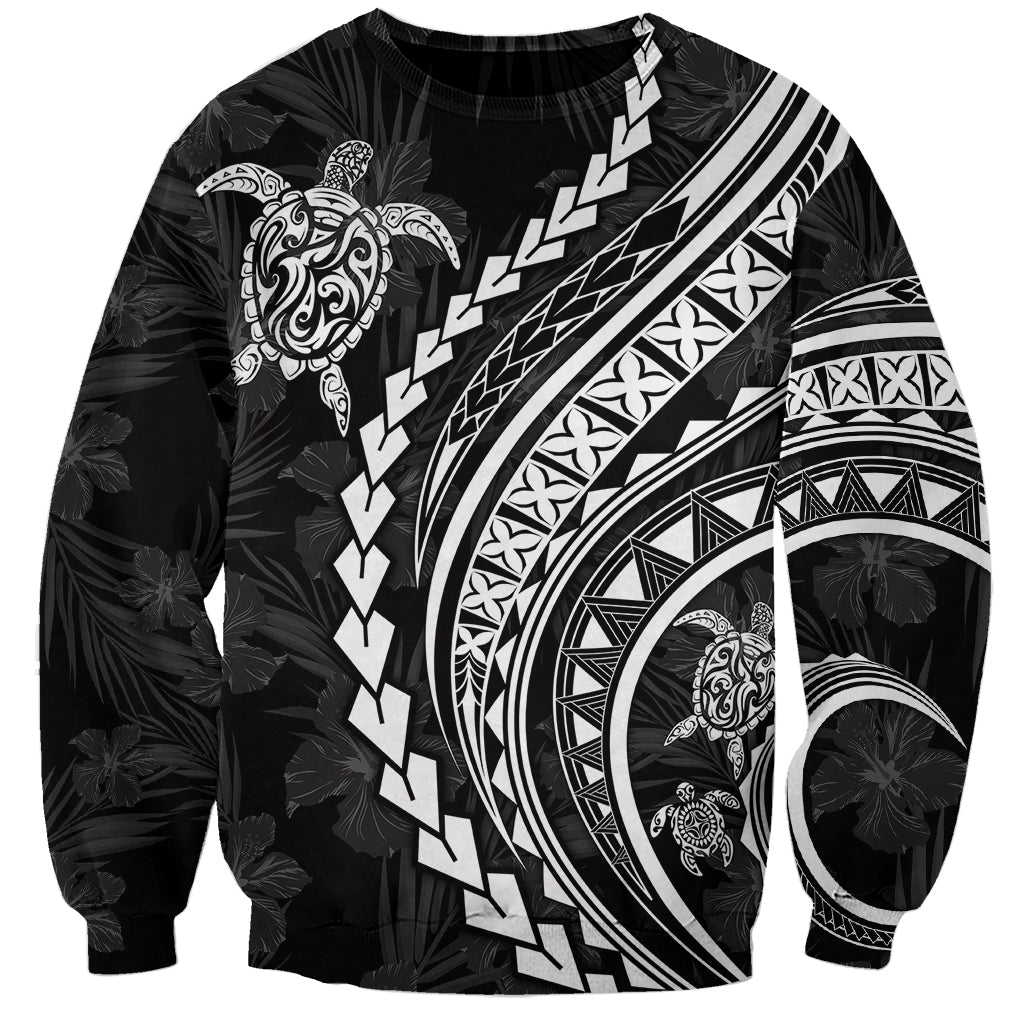 Polynesian Pride Sweatshirt Turtle Hibiscus Luxury Style - Black LT7 Unisex Black - Polynesian Pride