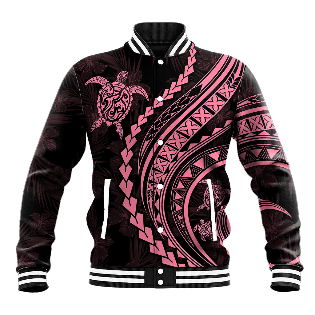 Polynesian Pride Baseball Jacket Turtle Hibiscus Luxury Style - Carnation Pink LT7 Unisex Carnation Pink - Polynesian Pride