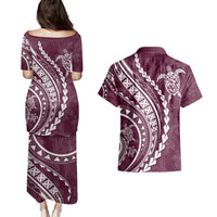 Polynesian Pride Couples Matching Puletasi Dress and Hawaiian Shirt Turtle Hibiscus Luxury Style - Champagne LT7 - Polynesian Pride
