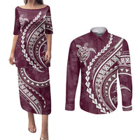 Polynesian Pride Couples Matching Puletasi Dress and Long Sleeve Button Shirts Turtle Hibiscus Luxury Style - Champagne LT7 Champagne - Polynesian Pride