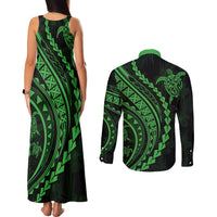 Polynesian Pride Couples Matching Tank Maxi Dress and Long Sleeve Button Shirts Turtle Hibiscus Luxury Style - Green LT7 - Polynesian Pride