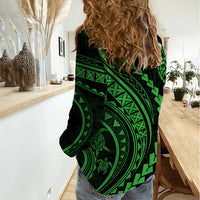 Polynesian Pride Women Casual Shirt Turtle Hibiscus Luxury Style - Green LT7 - Polynesian Pride