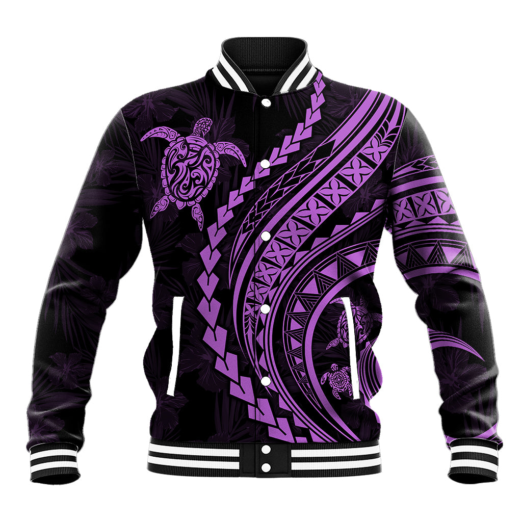 Polynesian Pride Baseball Jacket Turtle Hibiscus Luxury Style - Lilac LT7 Unisex Lilac - Polynesian Pride