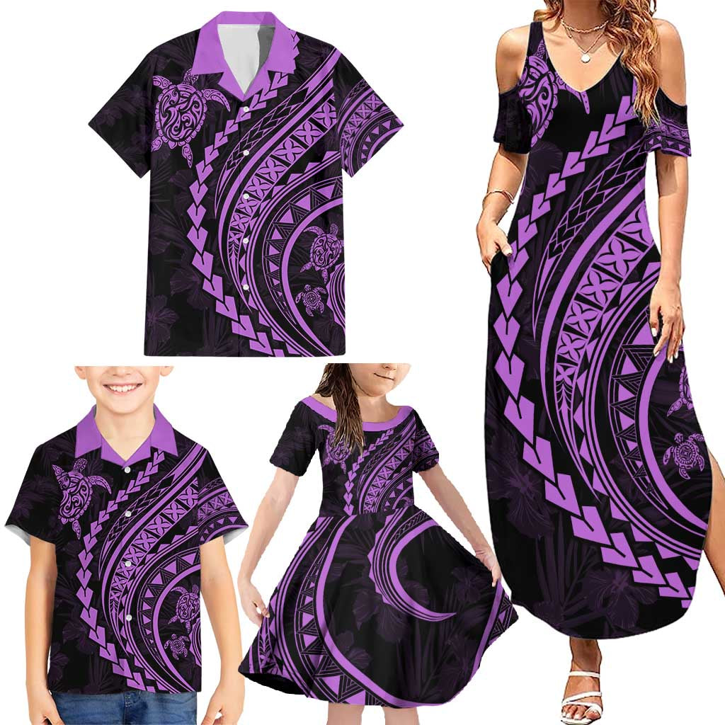 Hawaii Family Matching Outfits Polynesian Pride Summer Maxi Dress And Shirt Family Set Clothes Turtle Hibiscus Luxury Style - Lilac LT7 - Polynesian Pride
