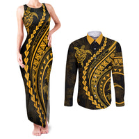 Polynesian Pride Couples Matching Tank Maxi Dress and Long Sleeve Button Shirts Turtle Hibiscus Luxury Style - Merigold LT7 Merigold - Polynesian Pride