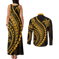 Polynesian Pride Couples Matching Tank Maxi Dress and Long Sleeve Button Shirts Turtle Hibiscus Luxury Style - Merigold LT7 - Polynesian Pride