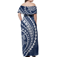 Polynesian Pride Off Shoulder Maxi Dress Turtle Hibiscus Luxury Style - Navy LT7 - Polynesian Pride