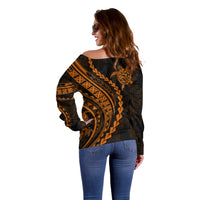 Polynesian Pride Off Shoulder Sweater Turtle Hibiscus Luxury Style - Orange LT7 - Polynesian Pride
