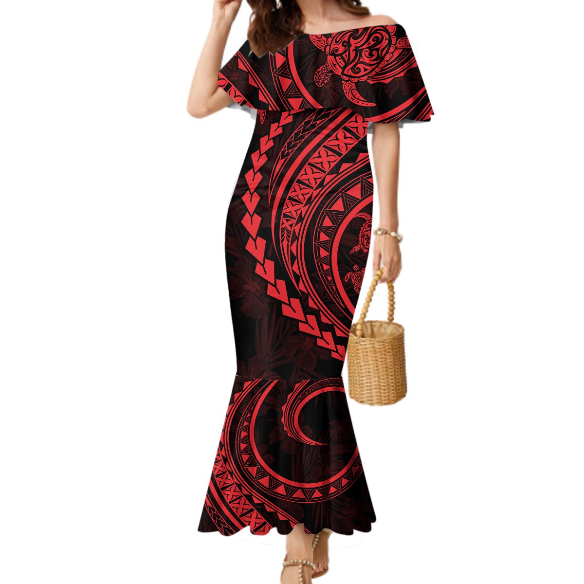 Polynesian Pride Mermaid Dress Turtle Hibiscus Luxury Style - Rose LT7 Women Rose - Polynesian Pride