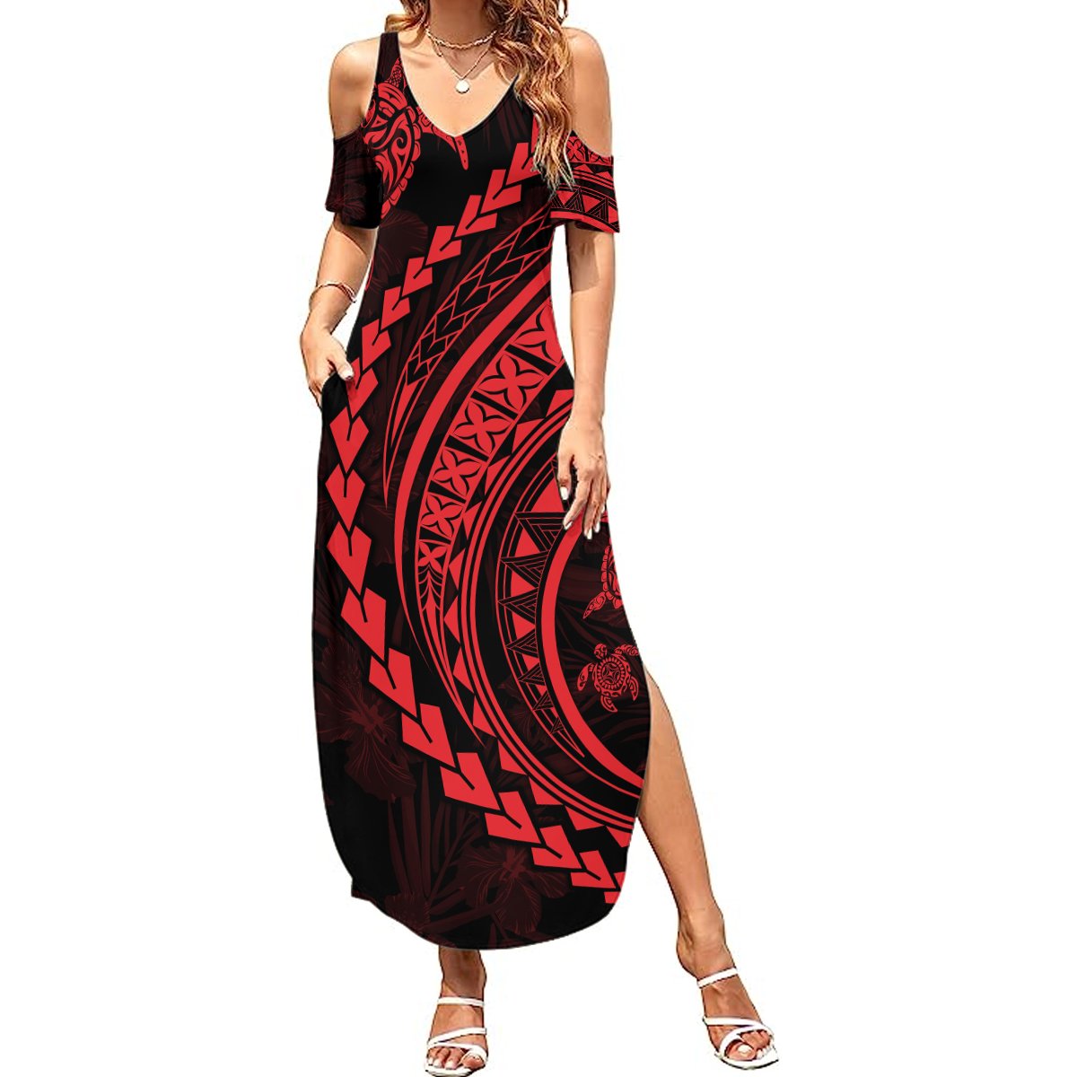 Polynesian Pride Summer Maxi Dress Turtle Hibiscus Luxury Style - Rose LT7 Women Rose - Polynesian Pride