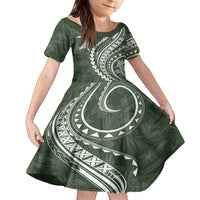 Hawaii Family Matching Outfits Polynesian Pride Off Shoulder Long Sleeve Dress And Shirt Family Set Clothes Turtle Hibiscus Luxury Style - Sage LT7 Daughter's Dress Sage Green - Polynesian Pride