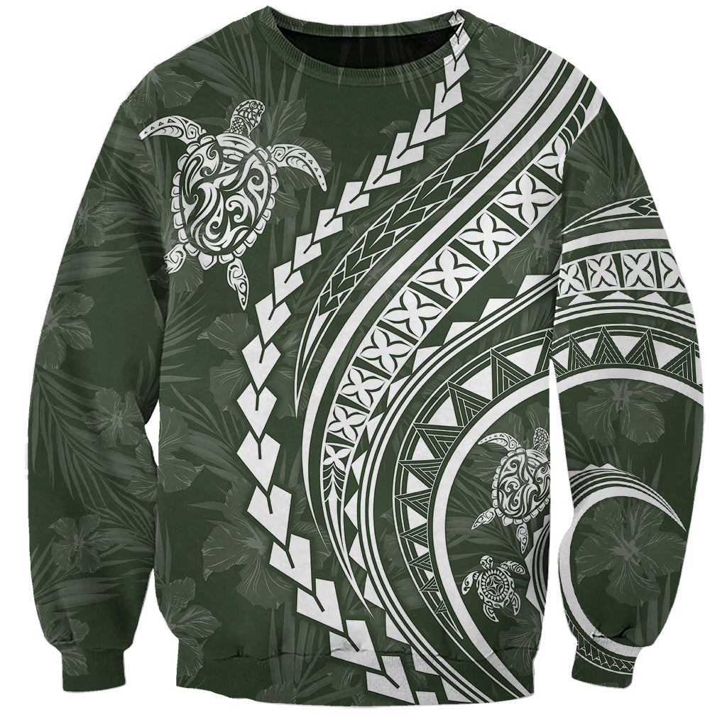 Polynesian Pride Sweatshirt Turtle Hibiscus Luxury Style - Sage LT7 Unisex Sage - Polynesian Pride